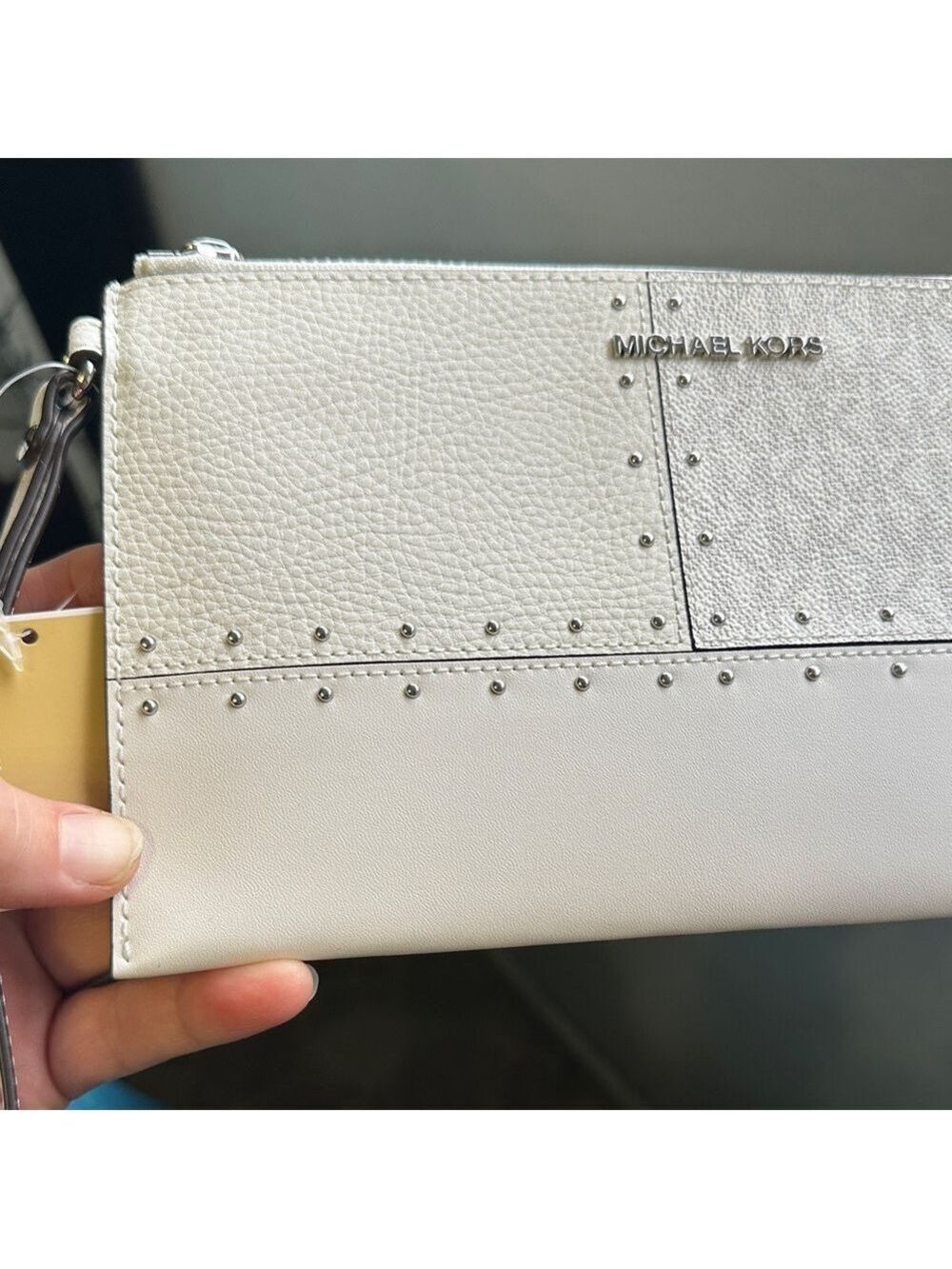 Michael Kors White Wristlet with Silver Studs New Never Used, Perfect for a Gift - Picture 7 of 17